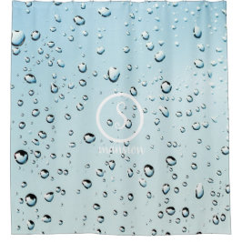 Waterdruppels met  Logo en tekst Douchegordijn