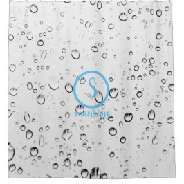 Waterdruppels met  Logo en tekst Douchegordijn