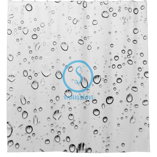 Waterdruppels met  Logo en tekst Douchegordijn (Voorkant)