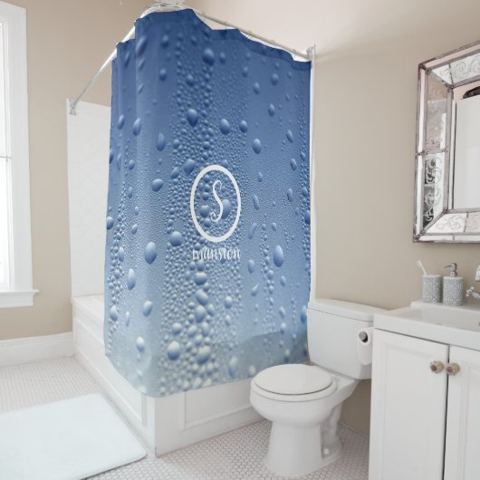 Waterdruppels met Logo en tekst Douchegordijn (In situ)