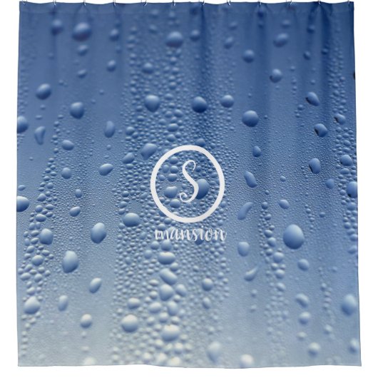 Waterdruppels met  Logo en tekst Douchegordijn (Voorkant)