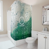 Waterdruppels met  Logo- en tekstschok Douchegordijn (In situ)