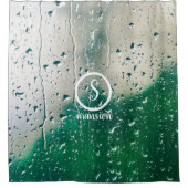 Waterdruppels met  Logo- en tekstschok Douchegordijn (Voorkant)