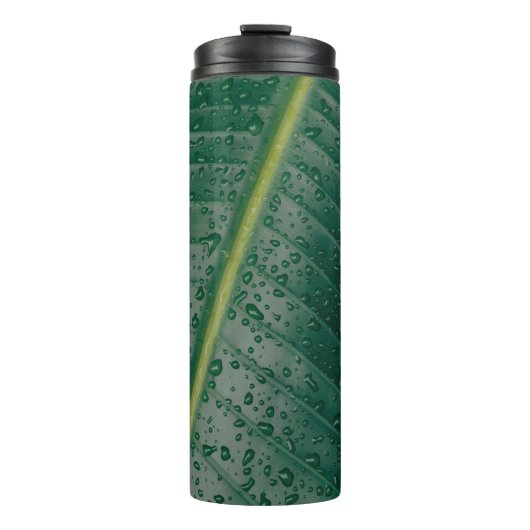 Waterdruppels op bananenblad thermosbeker (Voorkant)