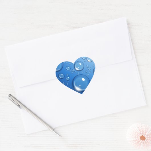 Waterdruppels op blauw hart sticker (Envelop)