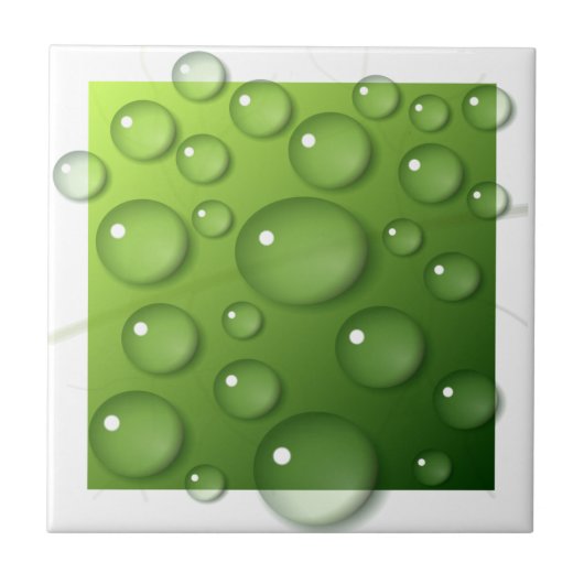 Waterdruppels op de groene vierkant achtergrond tegeltje (Voorkant)
