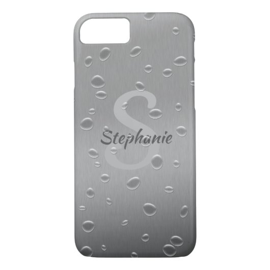 Waterdruppels op Geborsteld Metaal Monogram Naam Case-Mate iPhone Case (Achterkant)