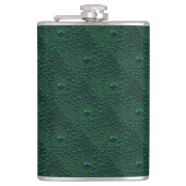 Waterdruppels op groen metaal heupfles (Voorkant)