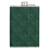 Waterdruppels op groen metaal heupfles (Achterkant)