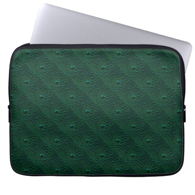 Waterdruppels op groen metaal laptop sleeve (Voorkant)
