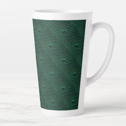 Waterdruppels op groen metaal latte mok (Rechts)