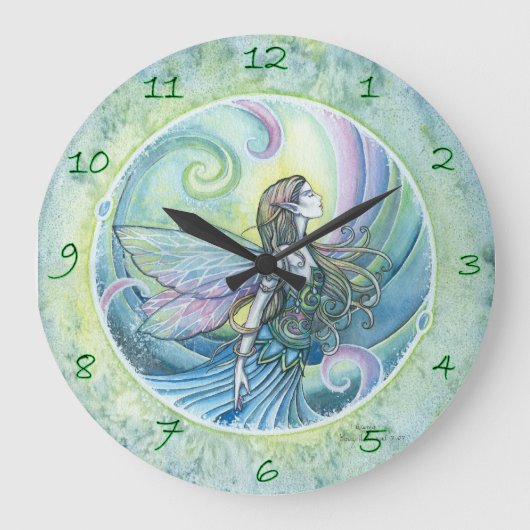Waterelement Fairy Fantasy Art Clock Grote Klok (Voorkant)