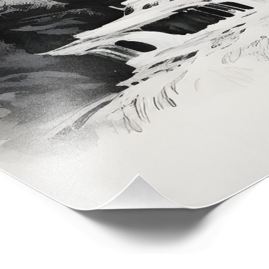 Waterfall Aziatische inkt schilderij Foto Afdruk (Hoek)