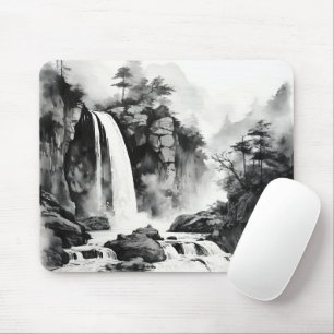 Waterfall Aziatische inkt schilderij Muismat