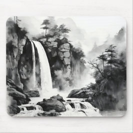 Waterfall Aziatische inkt schilderij Muismat