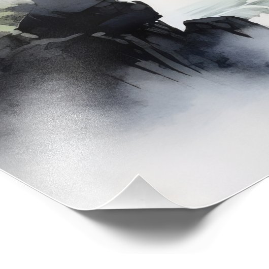 Waterfall en Maple Tree Ink Schilderen Foto Afdruk (Hoek)