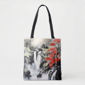 Waterfall en Maple Tree Ink Schilderen Tote Bag (Voorkant)
