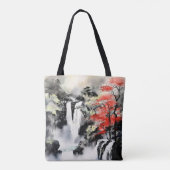 Waterfall en Maple Tree Ink Schilderen Tote Bag (Achterkant)