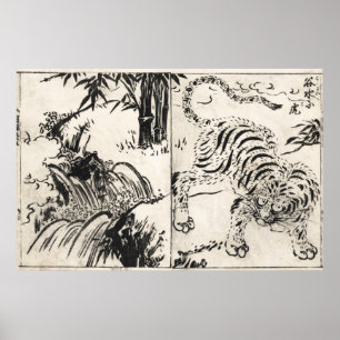 WATERFALL EN TIGER - JAPANS - 1720 POSTER