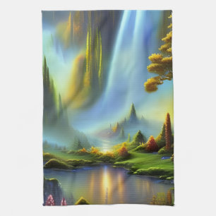 Waterfall Glade Natuur Fantasy Theedoek