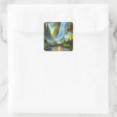 Waterfall Glade Natuur Fantasy Vierkante Sticker (Tas)