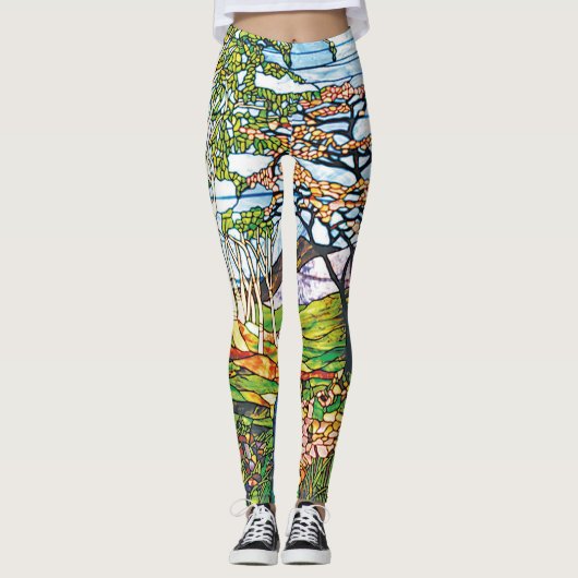 Waterfall Iris Birch Tiffany Glas in lood Leggings (Voorkant)