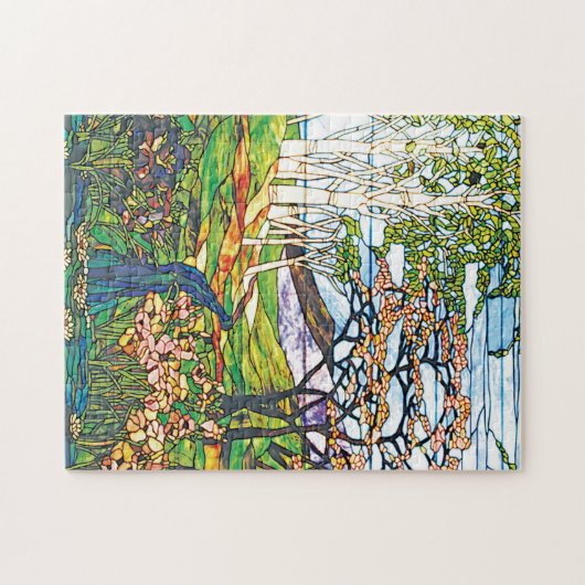Waterfall Iris Birch Tiffany Glas in lood  Legpuzzel (Horizontaal)