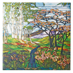 Waterfall Iris Birch Tiffany Glas in lood  Tegeltje