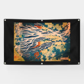 WATERFALL JAPANESE WOODBLOCK PRINT HOKUSAI Banner (Horizontaal)