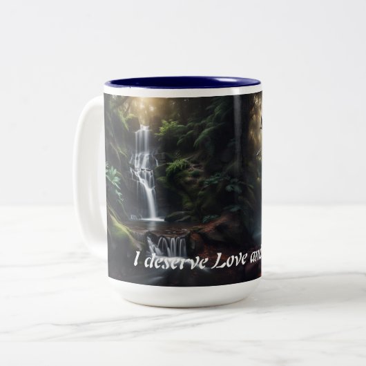 Waterfall koffie mok met dagelijkse mantra (Voorkant links)