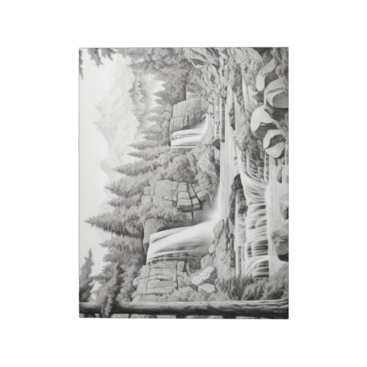 Waterfall Landscape Natuur Adventure Ink Schets Notitieblok (Linkerzijde)