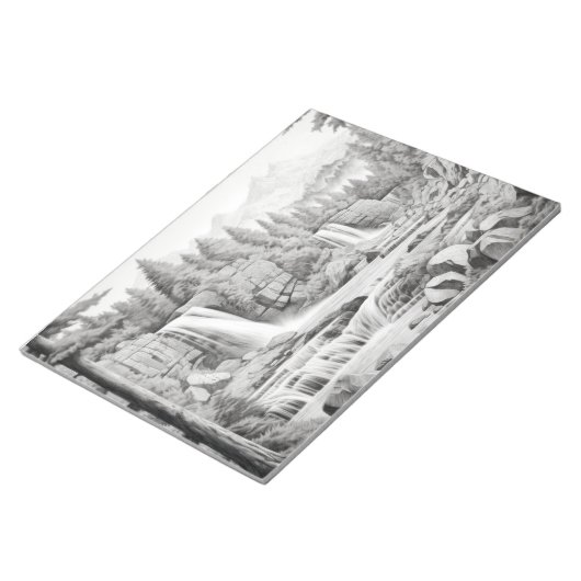 Waterfall Landscape Natuur Adventure Ink Schets Notitieblok (Schuin)