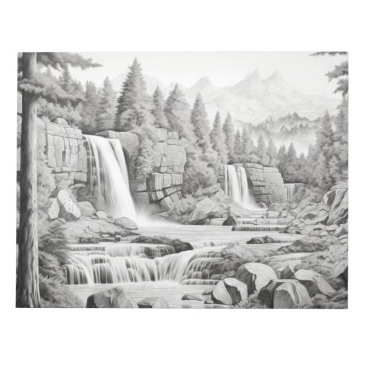 Waterfall Landscape Natuur Adventure Ink Schets Notitieblok (Voorkant)