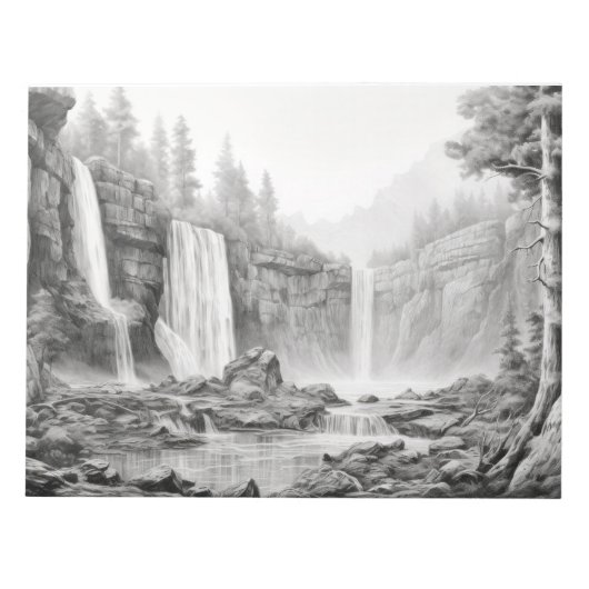 Waterfall Landscape Natuur Adventure Ink Schets Notitieblok (Voorkant)