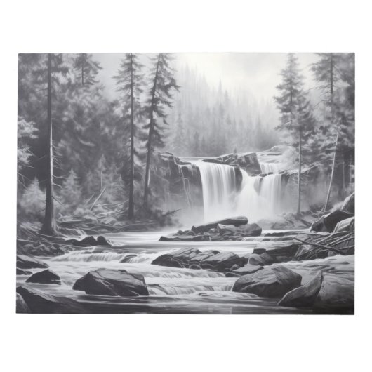 Waterfall Landscape Natuur Adventure Ink Schets Notitieblok (Voorkant)