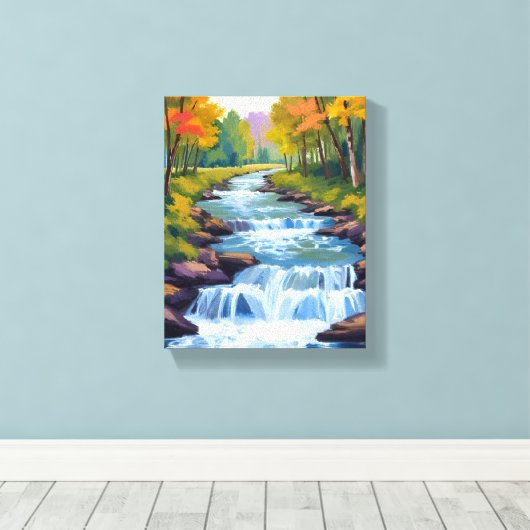 Waterfall Nature Landscape Painting Canvas Afdruk (Insitu (Houten vloer))