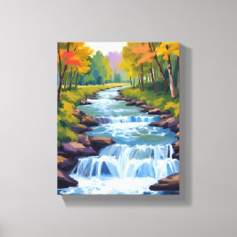 Waterfall Nature Landscape Painting Canvas Afdruk