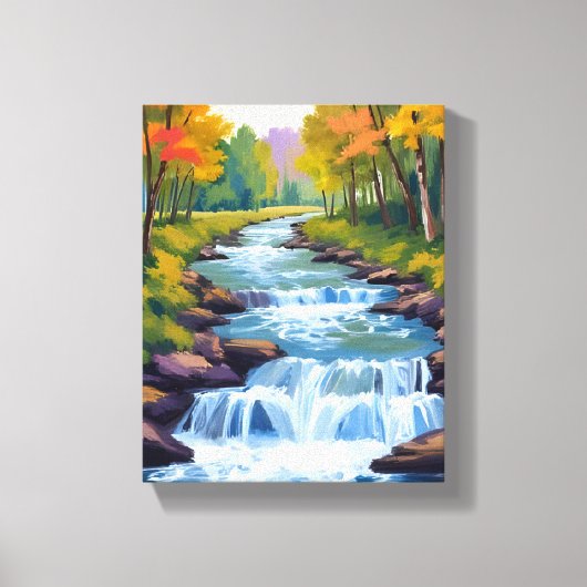 Waterfall Nature Landscape Painting Canvas Afdruk (Voorkant)