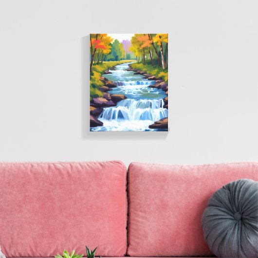 Waterfall Nature Landscape Painting Canvas Afdruk (Insitu (Woonkamer))