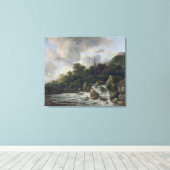 Waterfall Near a Village, c.1665-70 Canvas Afdruk (Insitu (Houten vloer))