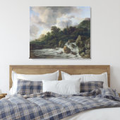 Waterfall Near a Village, c.1665-70 Canvas Afdruk (Insitu (Slaapkamer))