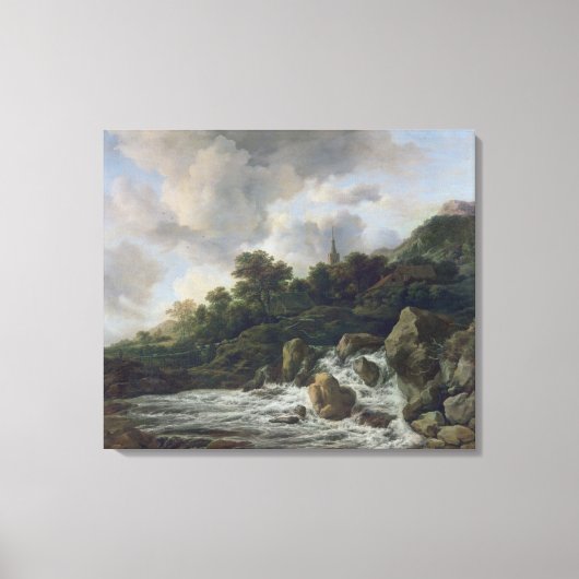 Waterfall Near a Village, c.1665-70 Canvas Afdruk (Voorkant)