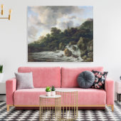 Waterfall Near a Village, c.1665-70 Canvas Afdruk (Insitu (Woonkamer))