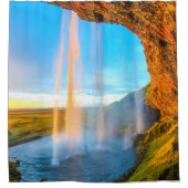 Waterfall Over Rocks Natuur Fotografie vreedzaam Douchegordijn (Voorkant)