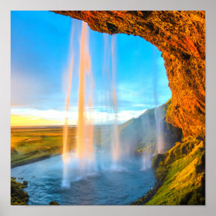 Waterfall Over Rocks Natuur Fotografie vreedzaam Poster
