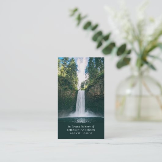 Waterfall Photo Cross Memorial Prayer Kaart Contactkaartje (Staand voorkant)