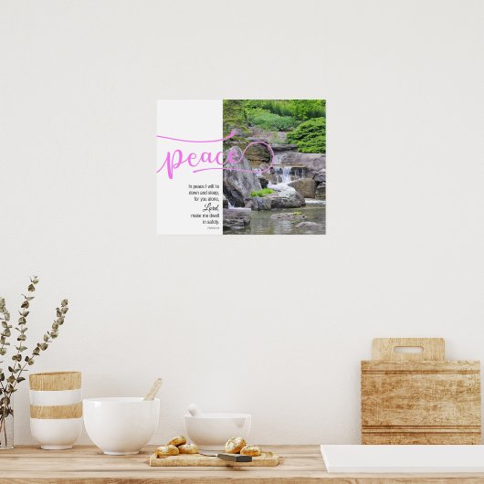 Waterfall Photo Psalm 4:8 Peace Poster (Keuken)