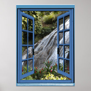Waterfall Photo Trompe l'oeil Fake Window Poster