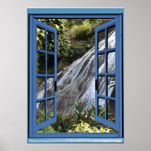 Waterfall Photo Trompe l'oeil Fake Window Poster (Voorkant)