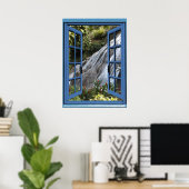 Waterfall Photo Trompe l'oeil Fake Window Poster (Thuiskantoor)